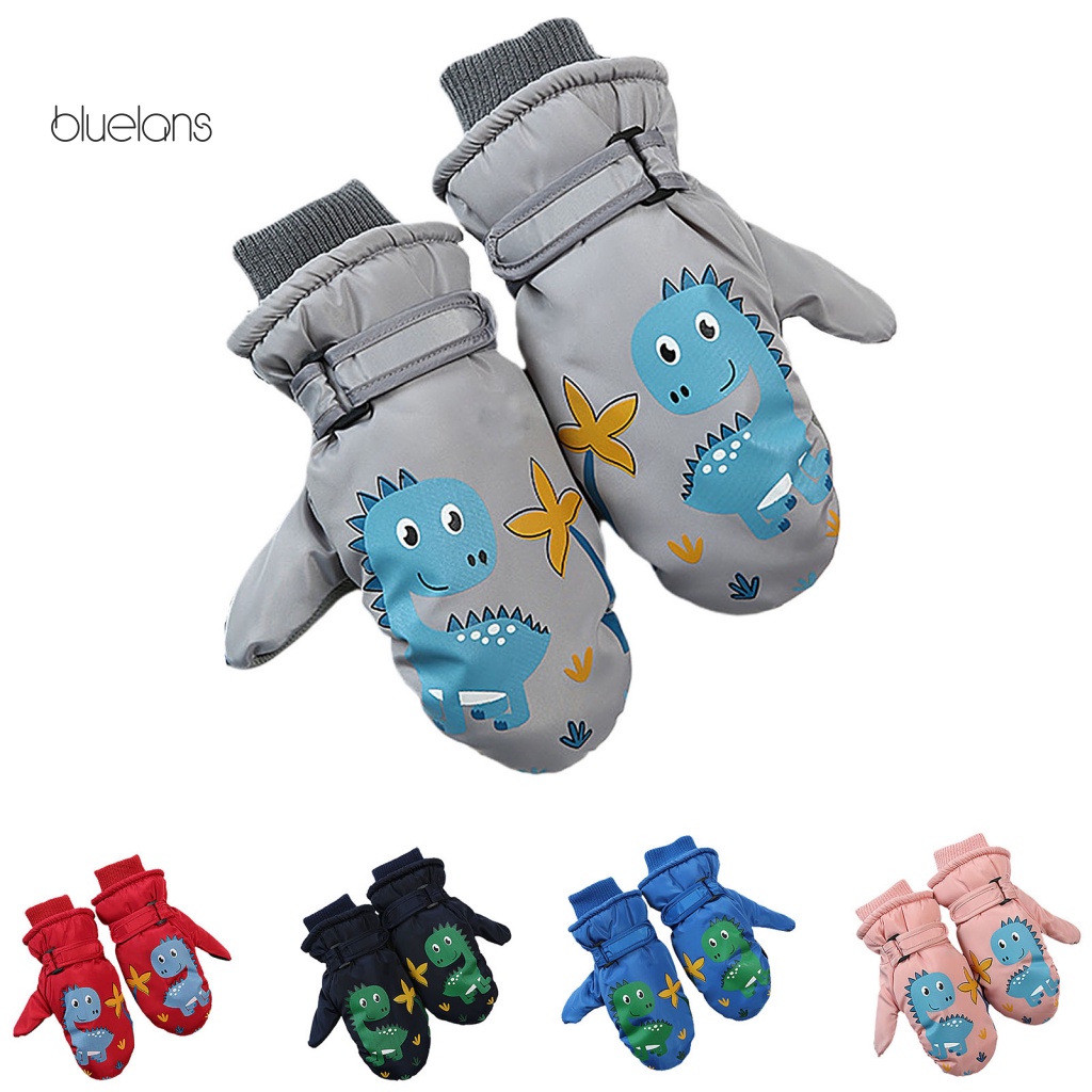 Găng Tay Đạp Xe Mềm Mại Ấm Áp Chống Gió In Họa Tiết Khủng Long Hoạt Hình Cho Bé