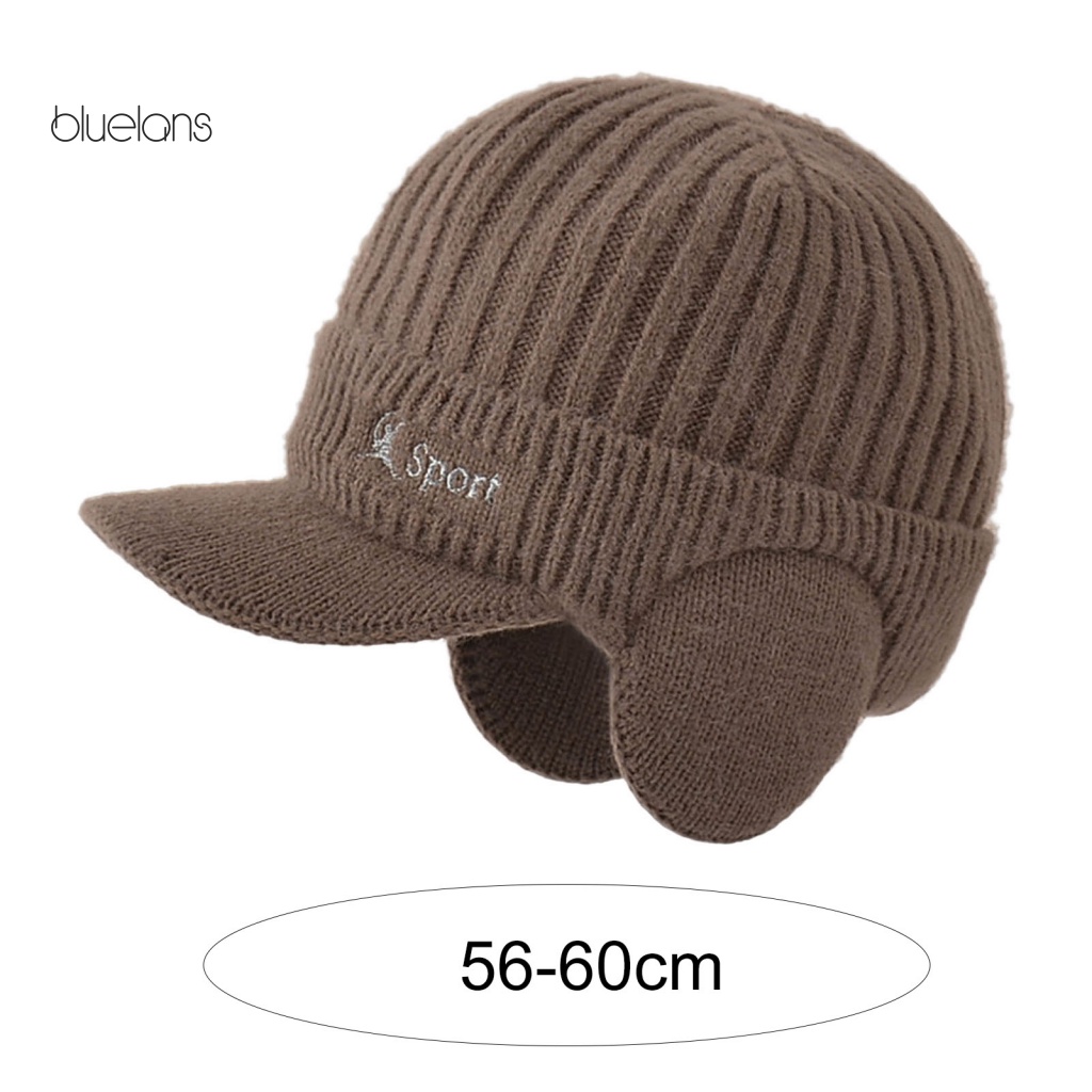 Mũ Lưỡi Trai Dệt Kim In Chữ Có Gân Vành Rộng Bảo Vệ Tai Thời Trang Mùa Đông Cho Nam