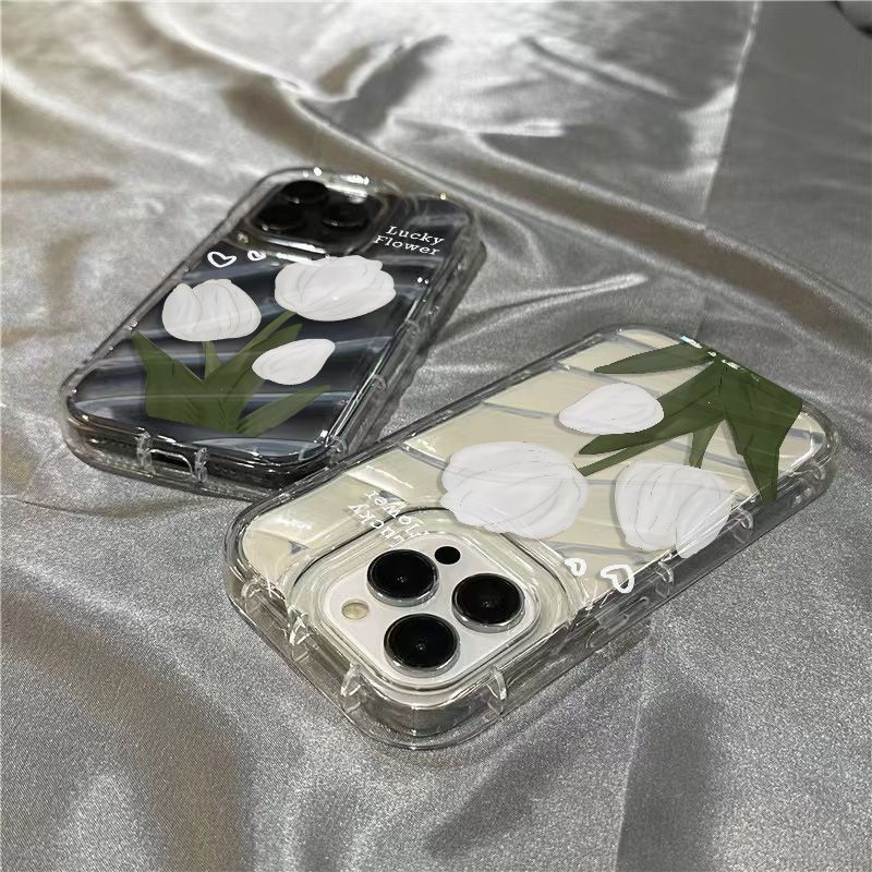 Ốp Điện Thoại Mềm Trong Suốt In Hình Hoa Tulip Trắng Cho iPhone14promax 1312 / 11 7 / 8plus xr / sins WCJN