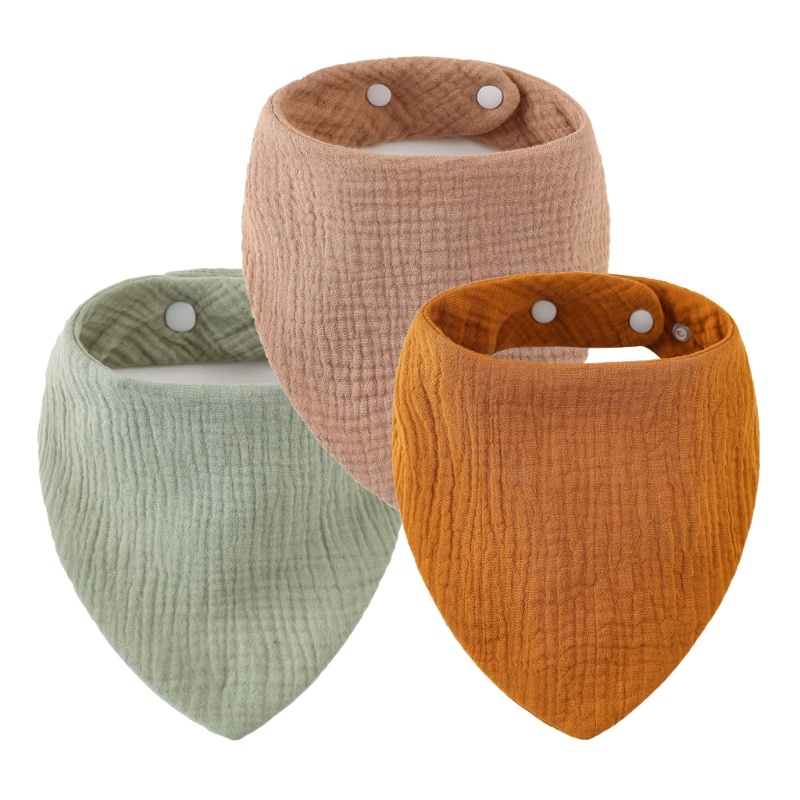 Bộ 3 Yếm Ăn Cotton 3 Lớp Màu Trơn Dành Cho Bé Trai Gái