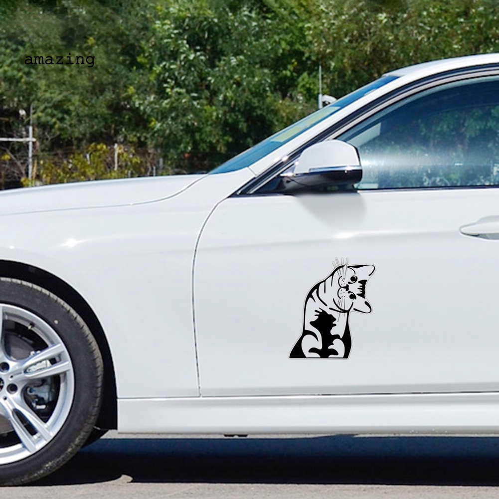 Đề Can Dán Trang Trí Xe Hơi / Laptop / Cửa Sổ Tự Dính Họa Tiết Chú Mèo Hoạt Hình Vui Nhộn