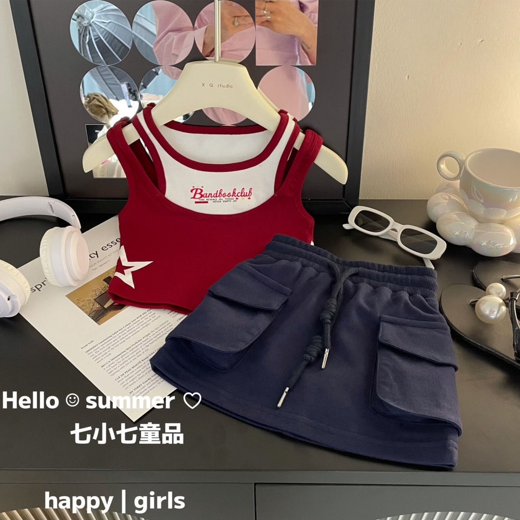 Set Áo Váy Hai Dây Phong Cách Hàn Quốc Thời Trang Mùa Hè Mới 2023 Dành Cho Bé Gái