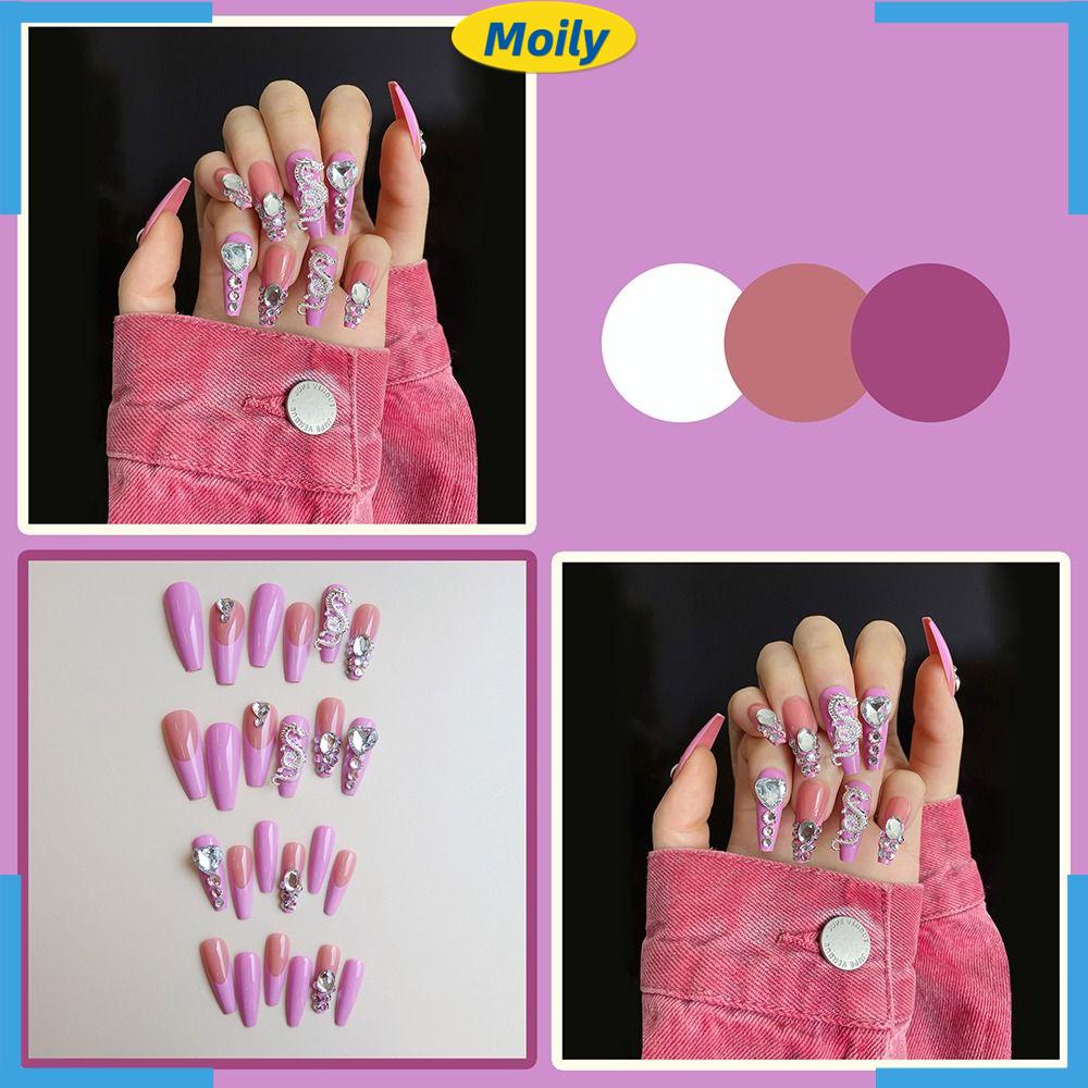 MOILYVN Bộ Móng Tay Giả Che Phủ Toàn Diện Có Thể Tháo Rời Phong Cách Pháp Cho Nữ