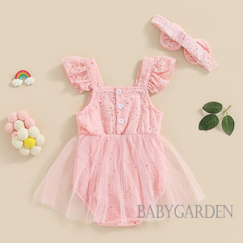 Set Áo Liền Quần &amp; Băng Đô Quấn Đầu Cho Bé Gái 0-18 Tháng Tuổi