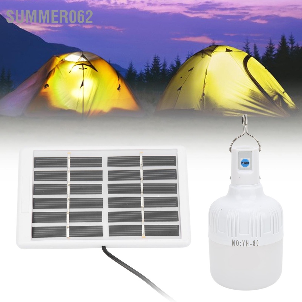 Summer062 Bóng đèn năng lượng mặt trời Đèn LED có thể sạc lại di động 2000mAh 6V cho hộ gia đình Lều cắm trại
