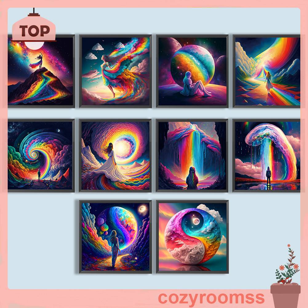 Tranh Đính Đá Kim Cương Toàn Bộ 5D DIY Hình Vẽ Thế Giới Cầu Vồng