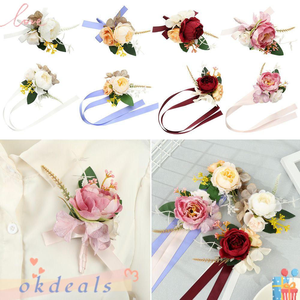 OKDEALS Vòng Tay Hoa Giả Thắt Dây Thời Trang Cho Cô Dâu