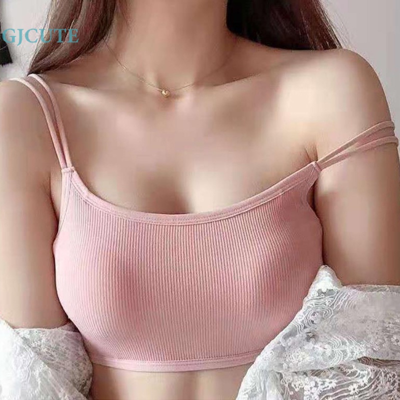 Áo Hai Dây Mỏng Mùa Hè Màu Trơn Có Đệm Ngực Gợi Cảm Cho Nữ