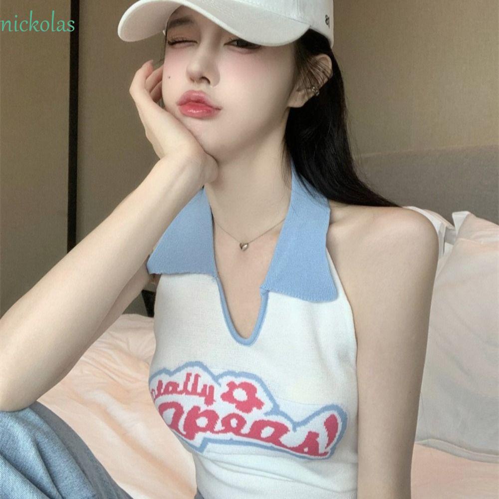 NICKOLAS Áo Crop Top Mềm Mại Form Rộng Thêu Họa Tiết Y2K Phong Cách Retro Hàn Quốc