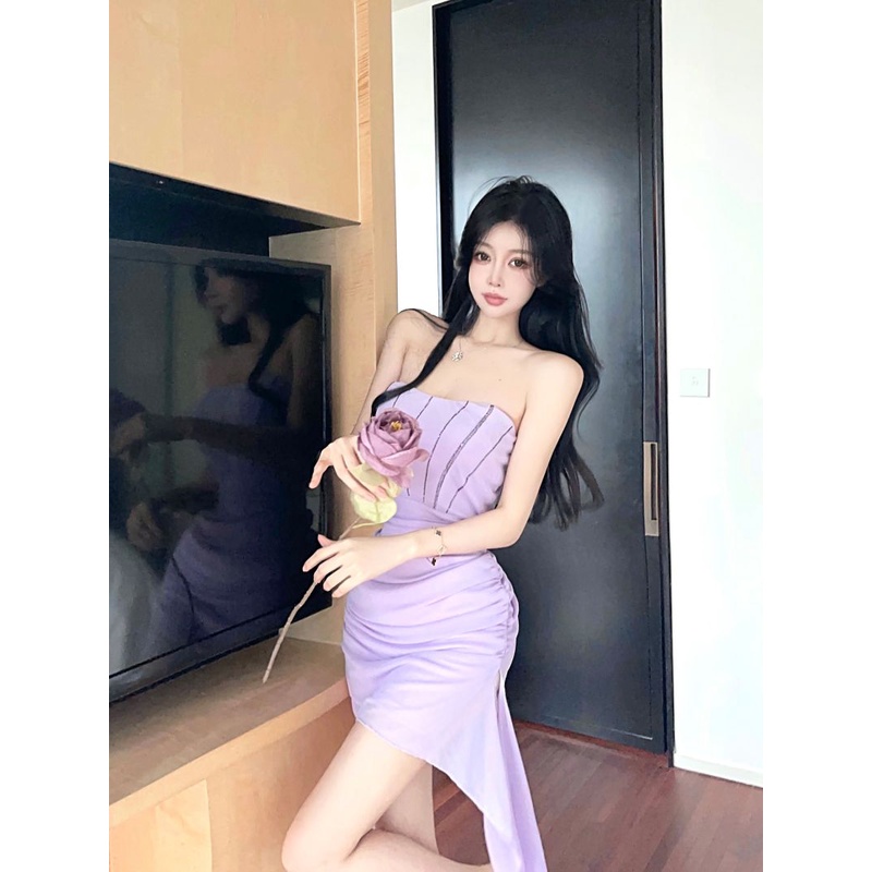 Áo Ống Vải Gạc Hở Vai Xương Cá Màu Trơn Phong Cách Âu Mỹ Mới