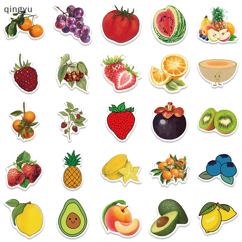 Bộ 50 Miếng Dán Trang Trí Sổ Tay / Xe Hơi / Laptop Họa Tiết Trái Dâu Graffiti DIY