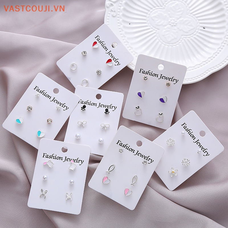 Khuyên Tai Hình Học Đính Ngọc Trai Và Pha Lê Thời Trang Hàn Quốc Hiện Đại Cho Nữ