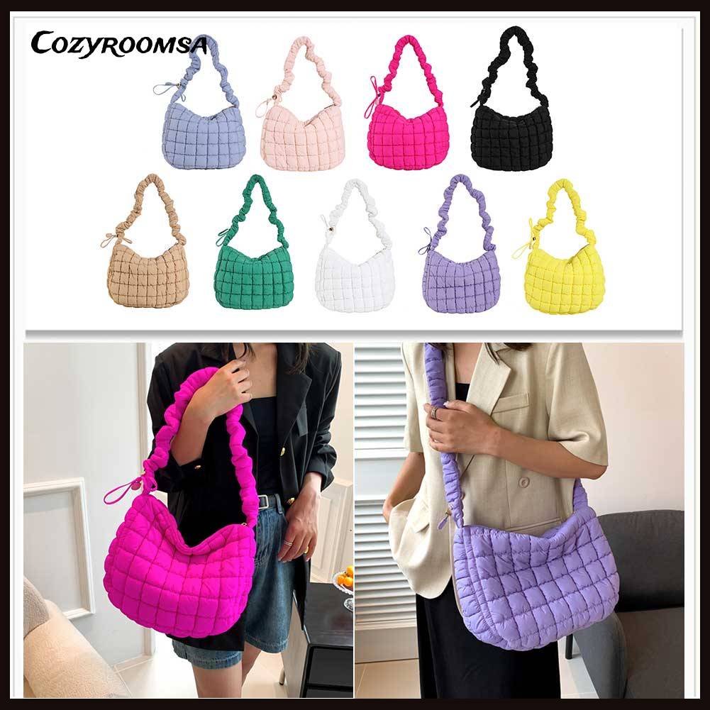 Túi Tote Đeo Chéo Xếp Ly Hình Đám Mây Chất Liệu Cotton Chần Bông Cho Nữ