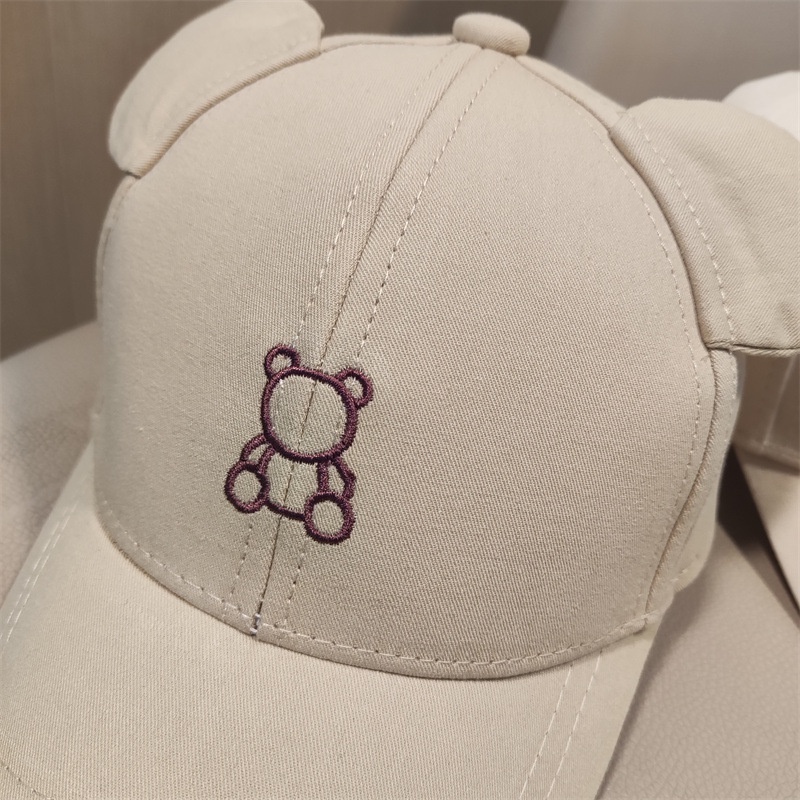 Nón Lưỡi Trai Cotton Màu Sắc Đơn Giản Thêu Hình Gấu Dễ Thương