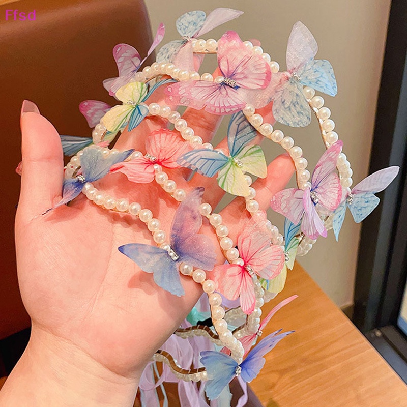 {Ffsd} Băng Đô Cài Tóc Ruy Băng Màu Gradient Hình Bướm Đính Ngọc Trai Trang Trí Tiệc Cưới Dành Cho Bé Gái * Hàng Bán Chạy