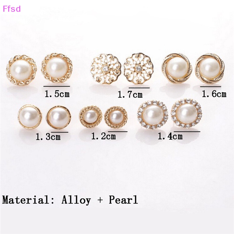 {Ffsd} Set 6 Đôi Bông Tai Đính Kim Cương Giả Và Ngọc Trai Thanh Lịch * Hàng Bán Chạy