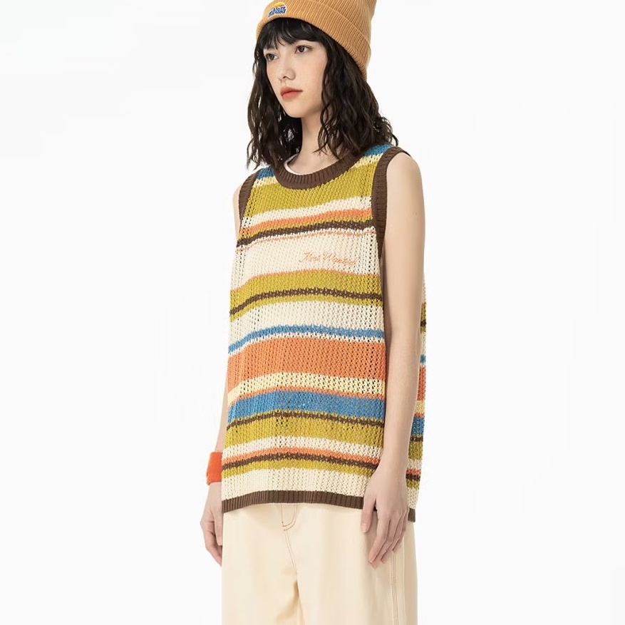 Áo Dệt Kim Không Tay Dáng Rộng Họa Tiết Kẻ Sọc Phong Cách Nhật Bản Thời Trang Mùa Hè Mới Cho Nữ