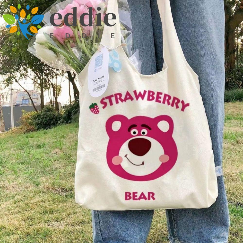 26EDIE Túi Xách Canvas Cỡ Lớn In Họa Tiết Hoạt Hình Gấu Dâu Tây Phong Cách Harajuku Thời Trang Cho Nam Và Nữ