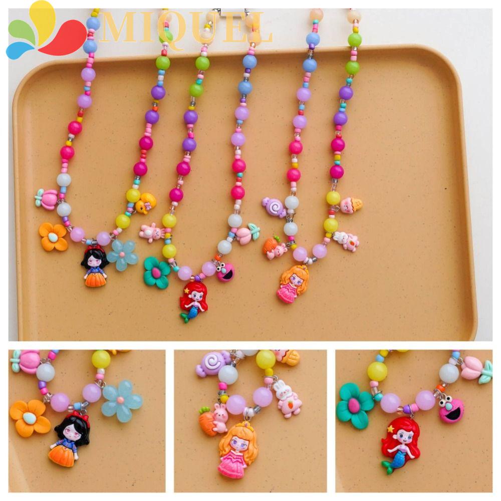 MIQUEL Vòng cổ Mặt Hình Công Chúa Bạch Tuyết / Nàng Tiên Cá Đính Hạt Nhựa Resin Dễ Thương Cho Bé Gái