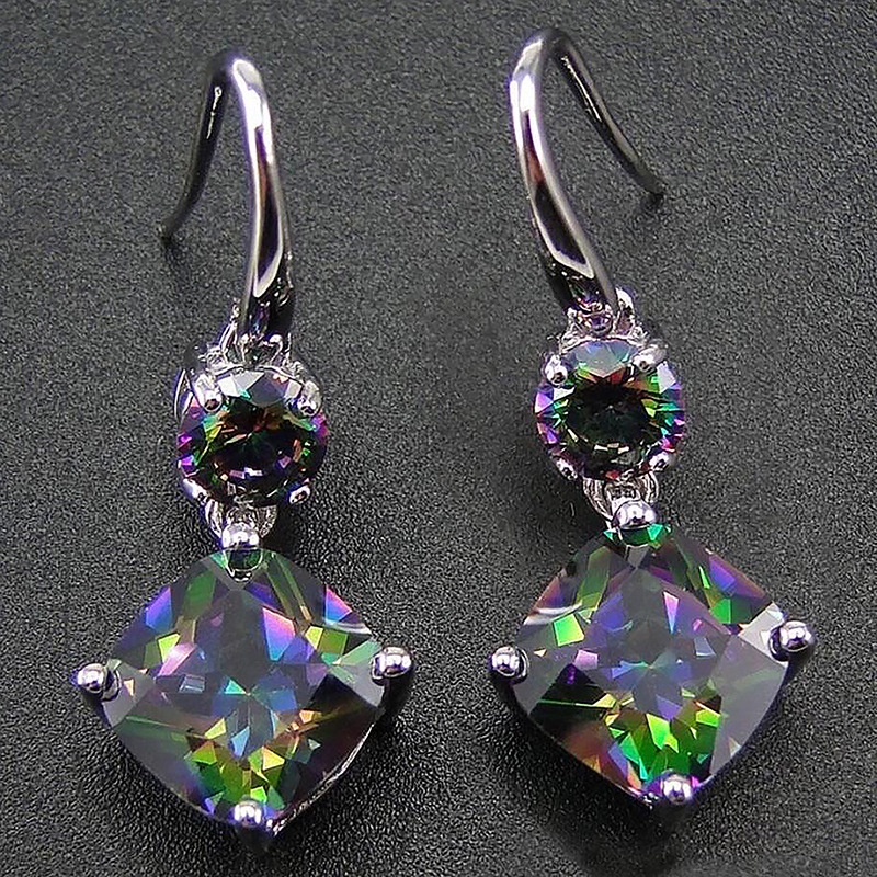 Khuyên Tai Hình Học Đính Đá Zircon Nhiều Màu Tinh Tế Cho Nữ