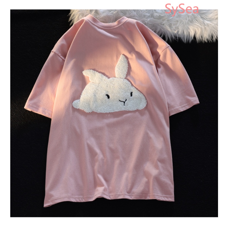 Áo Thun Ngắn Tay Cổ Tròn Họa Tiết Thỏ Đáng Yêu Thời Trang Mùa Hè Hàn Quốc Cho Nữ