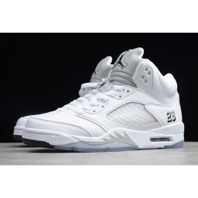 Giày Thể Thao Air Jordan 5 Màu Trắng Ánh Kim Phong Cách Retro 136027- 130 Giày Chạy Bộ 2015 6CEI