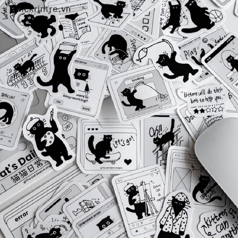 Bộ 30 Sticker Mèo Đen Trang Trí Sổ Tay Xinh Xắn