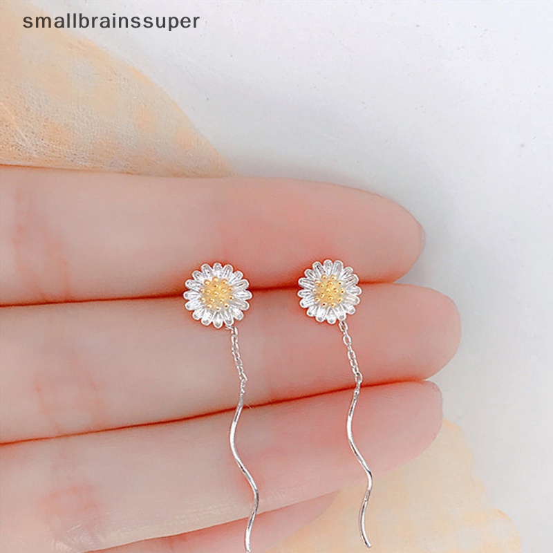 1 Đôi Bông Tai Bạc Dáng Dài Hình Hoa Cúc Phối Tua Rua Thời Trang Cho Nữ SBS