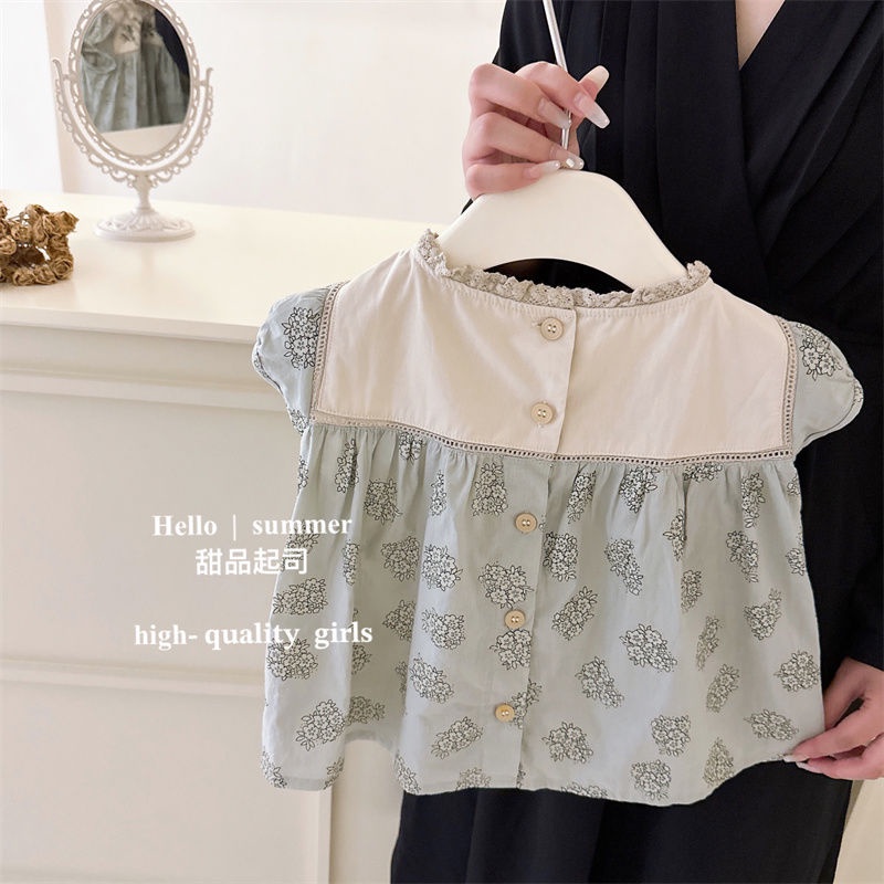 Set Đồ Mùa Hè Gồm Áo Tay Cộc Thêu Hoa Lê Dễ Thương Phong Cách Hàn Quốc Cho Bé Gái