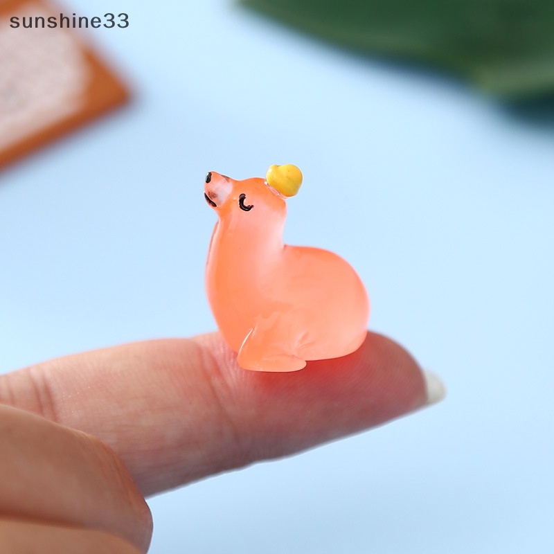 Bộ 2 Tượng Trang Trí Mini Hình Chú Chó Biển Hoạt Hình Màu Dạ Quang