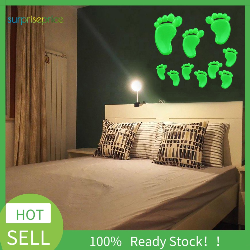 Bộ 10 Miếng Dán Tường Hình Dấu Chân Phát Sáng Trong Đêm Trang Trí Phòng Trẻ Em