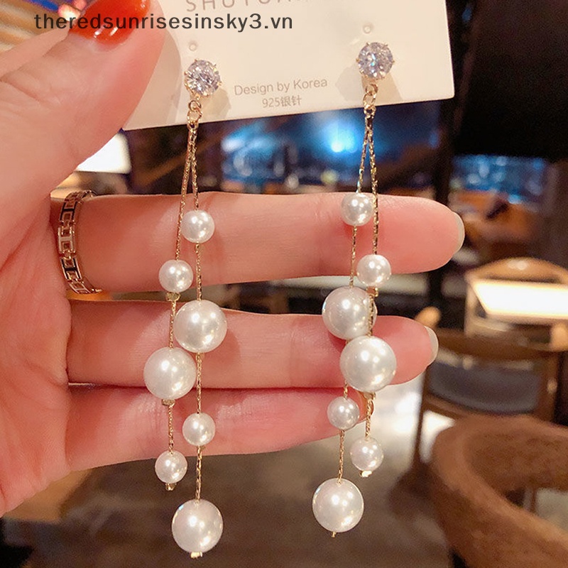 Bông Tai Dáng Dài Đính Ngọc Trai Nhân Tạo Phong Cách Hàn Quốc Thời Trang Cho Nữ