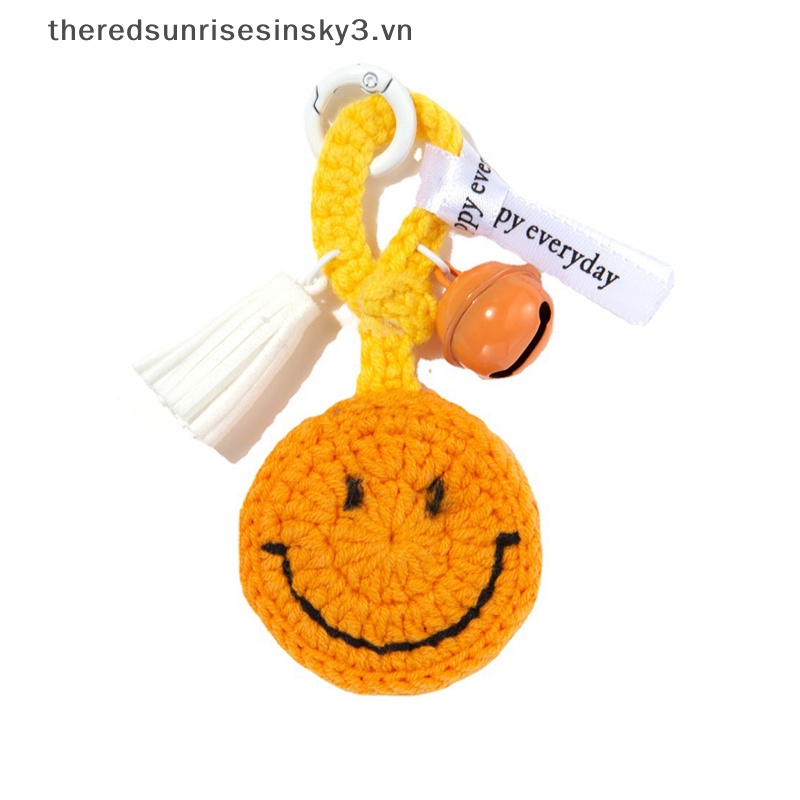 Móc Khóa Hình Mặt Cười Đan Len Thủ Công Phối Tua Rua Thời Trang Cho Nữ