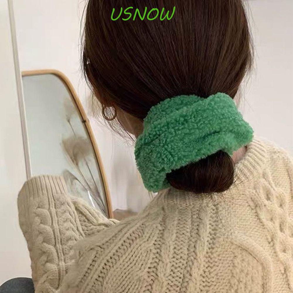 USNOW Kẹp Tóc Vải Len Dày Màu Xanh Lá Phong Cách Hàn Quốc Thời Trang