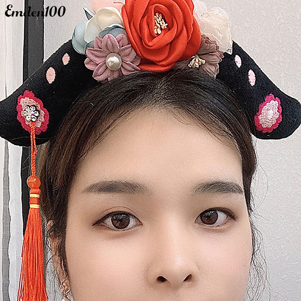 Băng Đô Cài Tóc Đính Hoa Tua Rua Hóa Trang Công Chúa Trung Hoa Cổ Điển