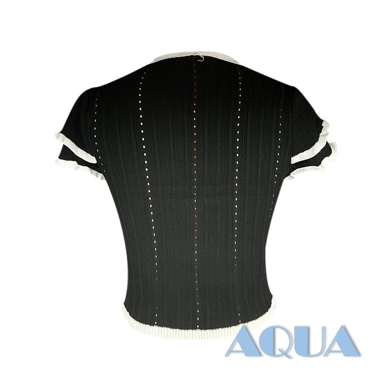 Áo Dệt Kim Tay Ngắn Cổ Búp Bê Màu Sắc Tương Phản Thời Trang Cho Nữ