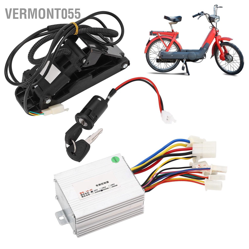 Vermont055 Bộ điều khiển động cơ tốc độ 24V 500W và bàn đạp ga có phím khóa cho xe điện Scooter