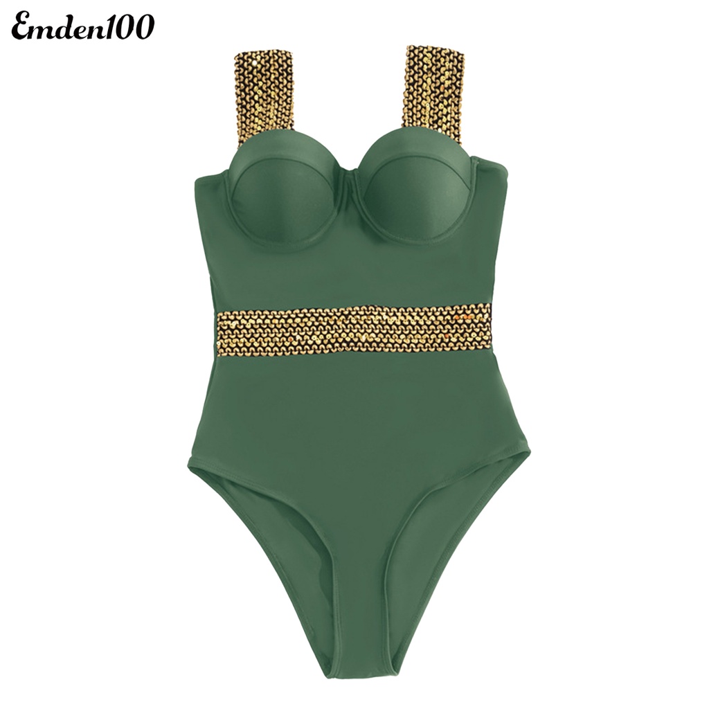 [EMDEN] Bộ Đồ Bơi Thể Thao Một Mảnh Hở Lưng Khoét Sâu Có Đệm Nâng Ngực Phối Màu Tương Phản Mùa Hè Cho Nữ