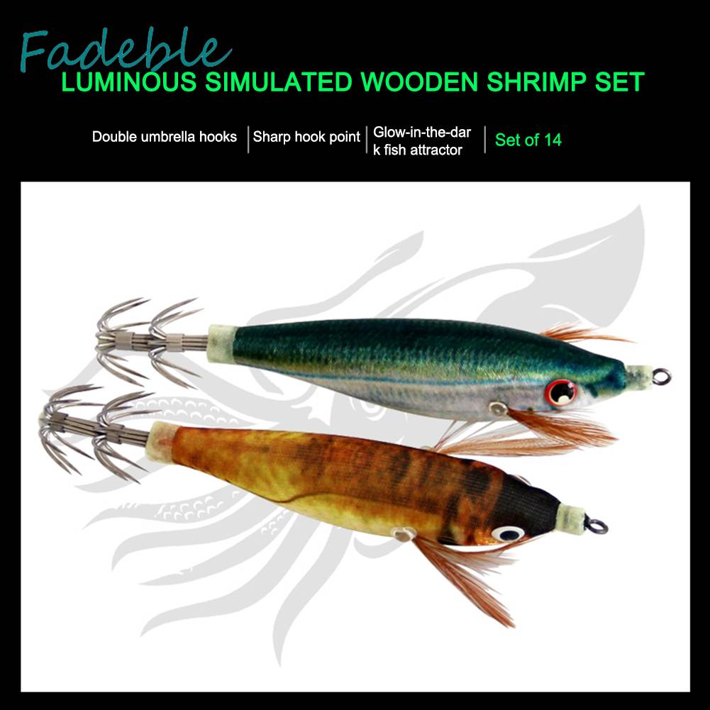 Bộ 14 Mồi Câu Cá Giả Hình Bạch Tuộc Dạ Quang Cứng Kèm Hộp Đựng