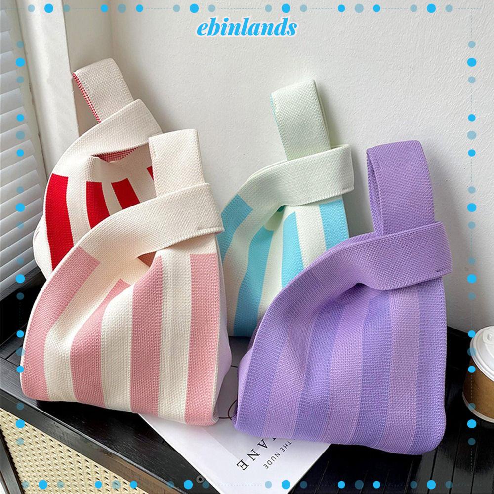EBINLANDS Túi Xách Đan Len Thủ Công Mini Kẻ Sọc Thắt Nút Đa Năng Cho Nữ
