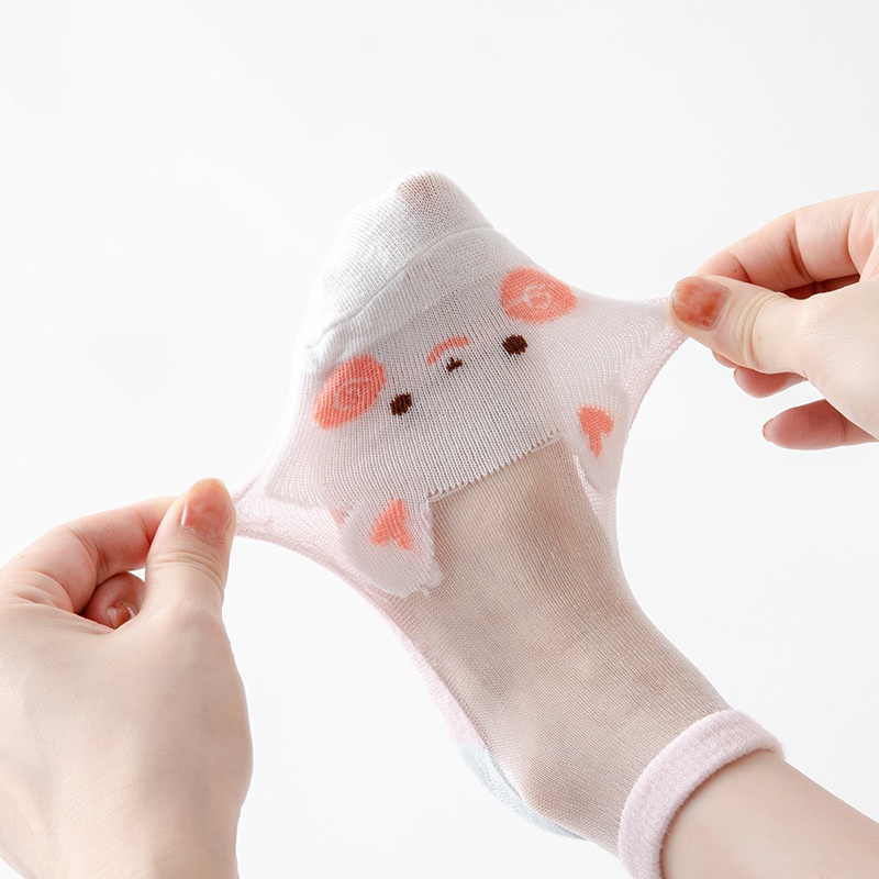 Bộ 5 Đôi Vớ Cotton Lụa Lạnh Mỏng Thoáng Khí In Hoạt Hình Dễ Thương Thời Trang Mùa Hè Cho Bé Gái
