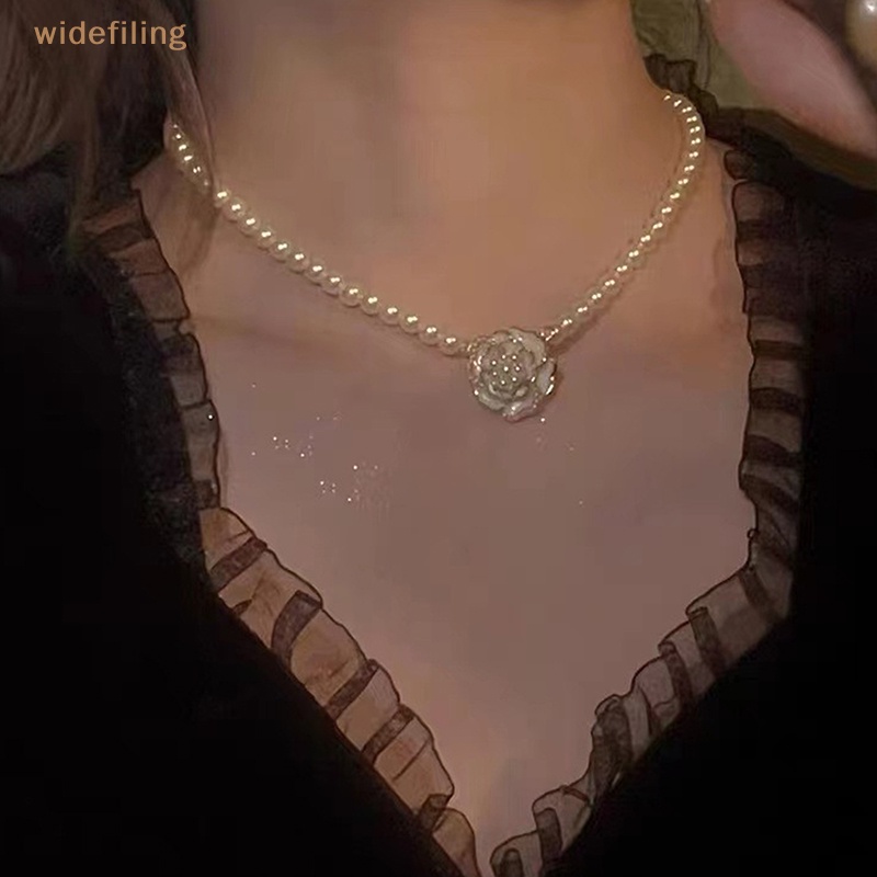 Vòng cổ Chuỗi Hạt Ngọc Trai Mặt Hình Hoa Trà Thanh Lịch Thời Trang Cho Nữ