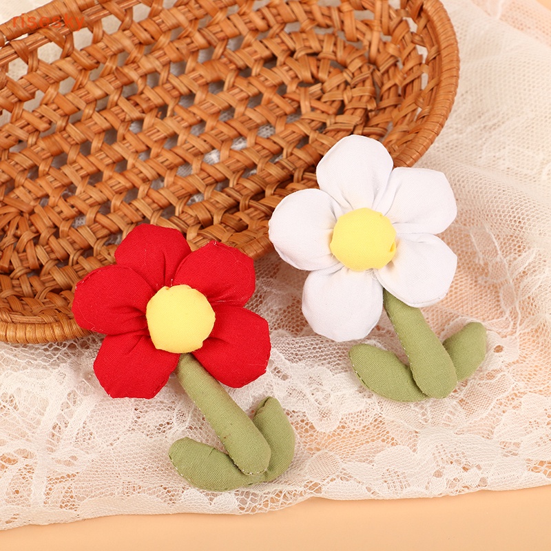 Kẹp Tóc Hình Hoa Năm Cánh Bằng Vải Cotton Phối Lông Dễ Thương