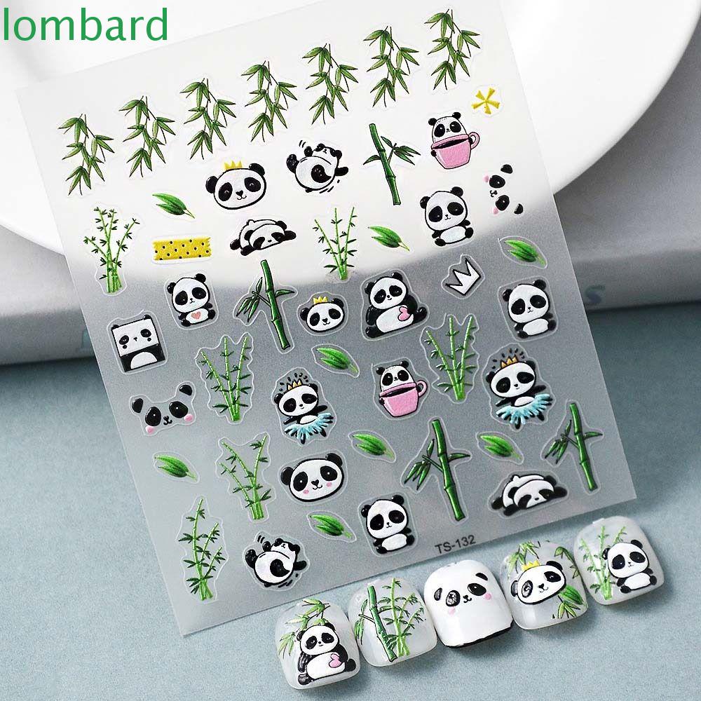 LOMBARD Miếng Dán Trang Trí Móng Tay Họa Tiết Gấu Mèo Hoạt Hình Dễ Thương