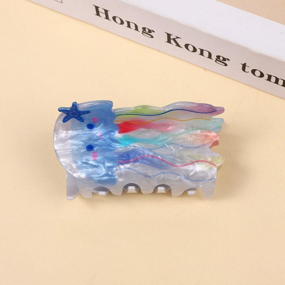 OCEANMAP Kẹp Tóc Móng Vuốt In Họa Tiết Hoa Lan Sứa Biển Động Vật Hình Học Thời Trang