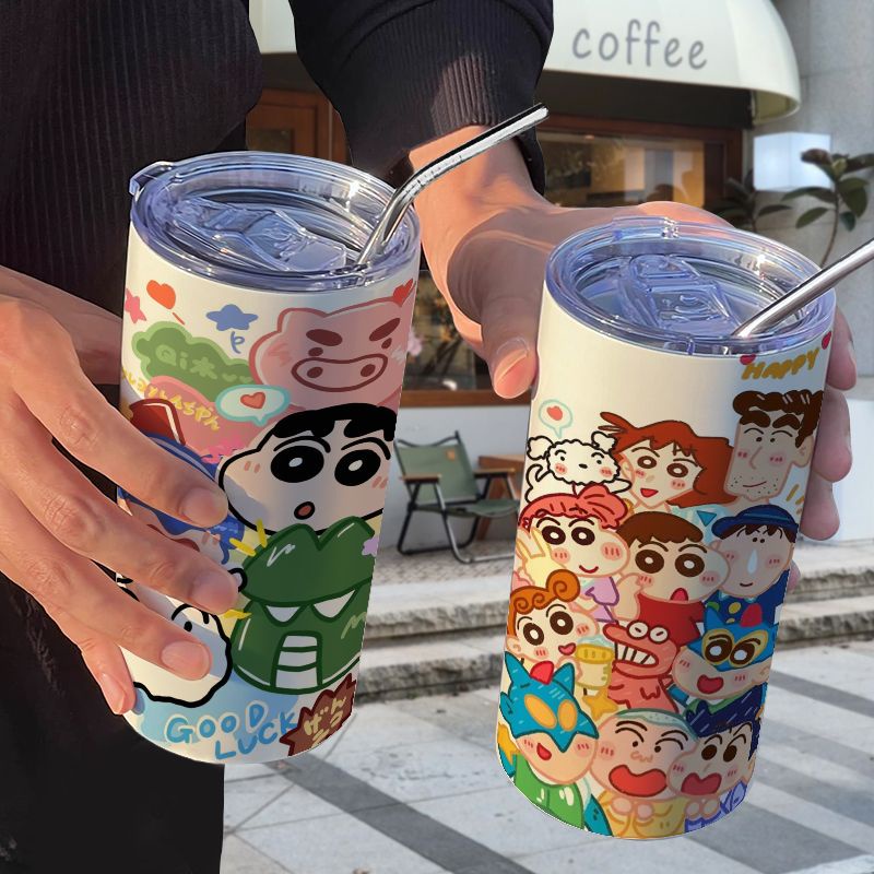 Bình Nước Giữ Nhiệt Bằng Thép Không Gỉ Có Ống Hút Họa Tiết Shin-Chan Graffiti
