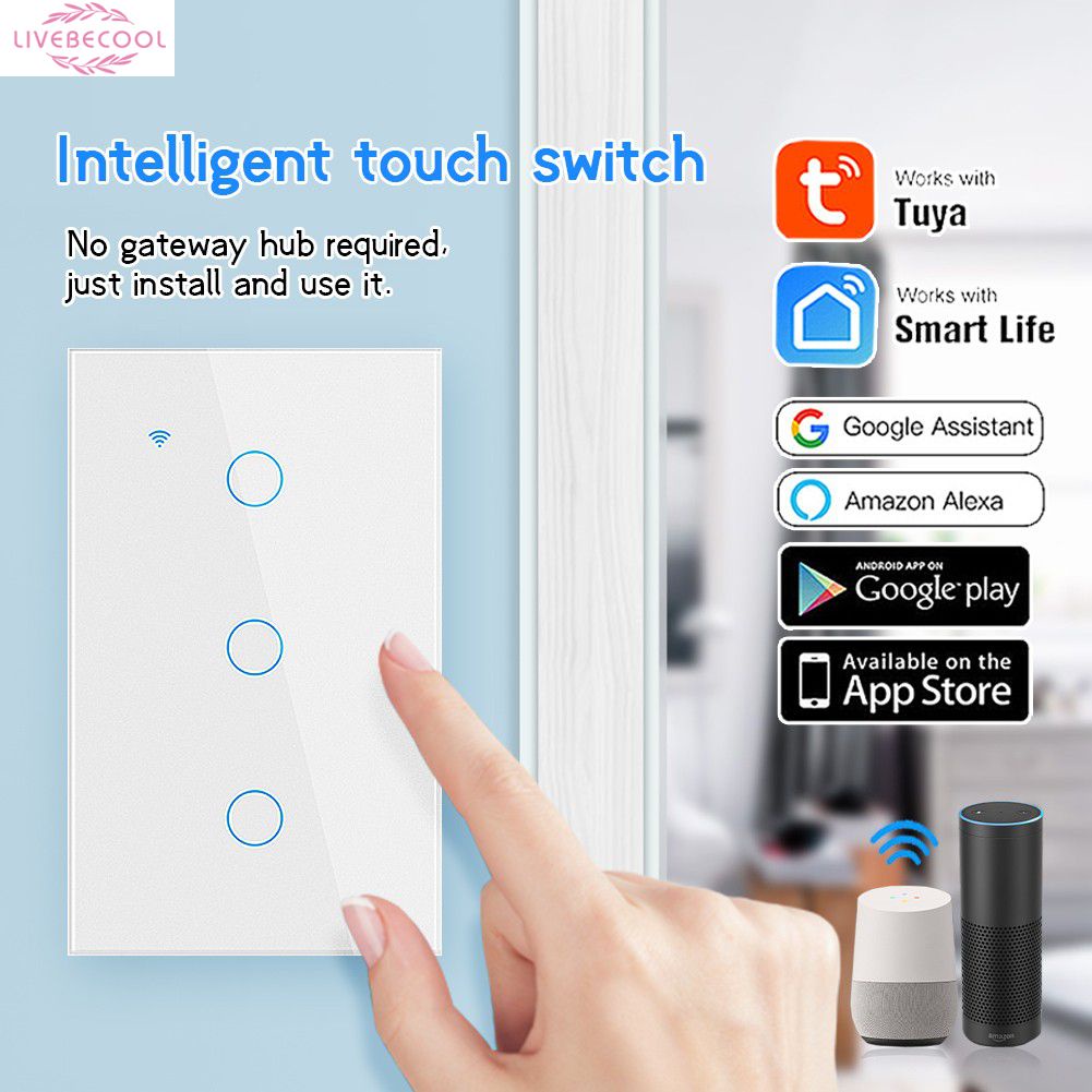 Wifi 100-250v Công tắc cảm ứng thông minh trên tường Thiết bị Wifi Tuya 1/2/3/4 Đầu vào bằng giọng nói Điều khiển ứng dụng Đèn LED hoạt động với Alexa Google Home livebecool