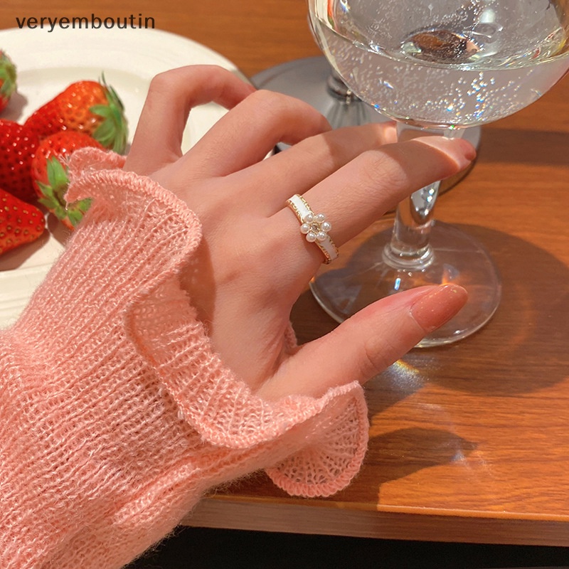 Nhẫn Hở Hình Hoa Đính Ngọc Trai Thời Trang Ngọt Ngào Có Thể Điều Chỉnh Cho Nữ