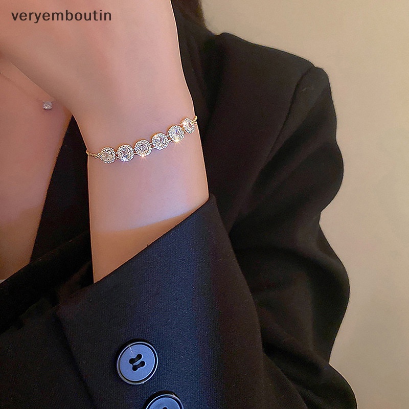 Vòng Tay Mạ Vàng Đính Đá Lấp Lánh Chất Lượng Cao Có Thể Điều Chỉnh Cho Nữ