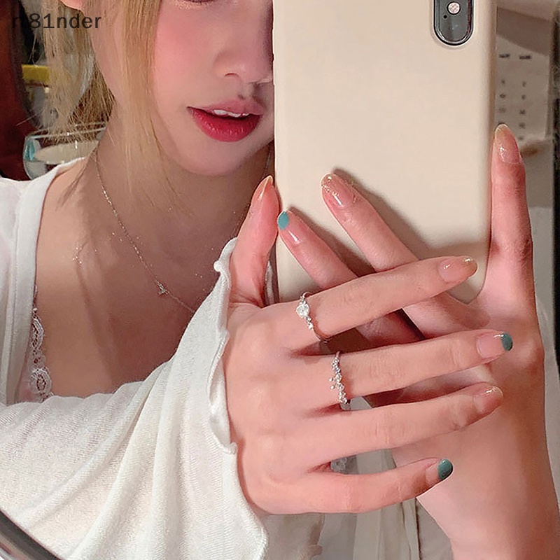 Rt Nhẫn Hở Hình Nơ / Bông Hoa Màu Bạc Đính Đá Zircon Sáng Bóng Ngọt Ngào Có Thể Điều Chỉnh Cho Nữ n